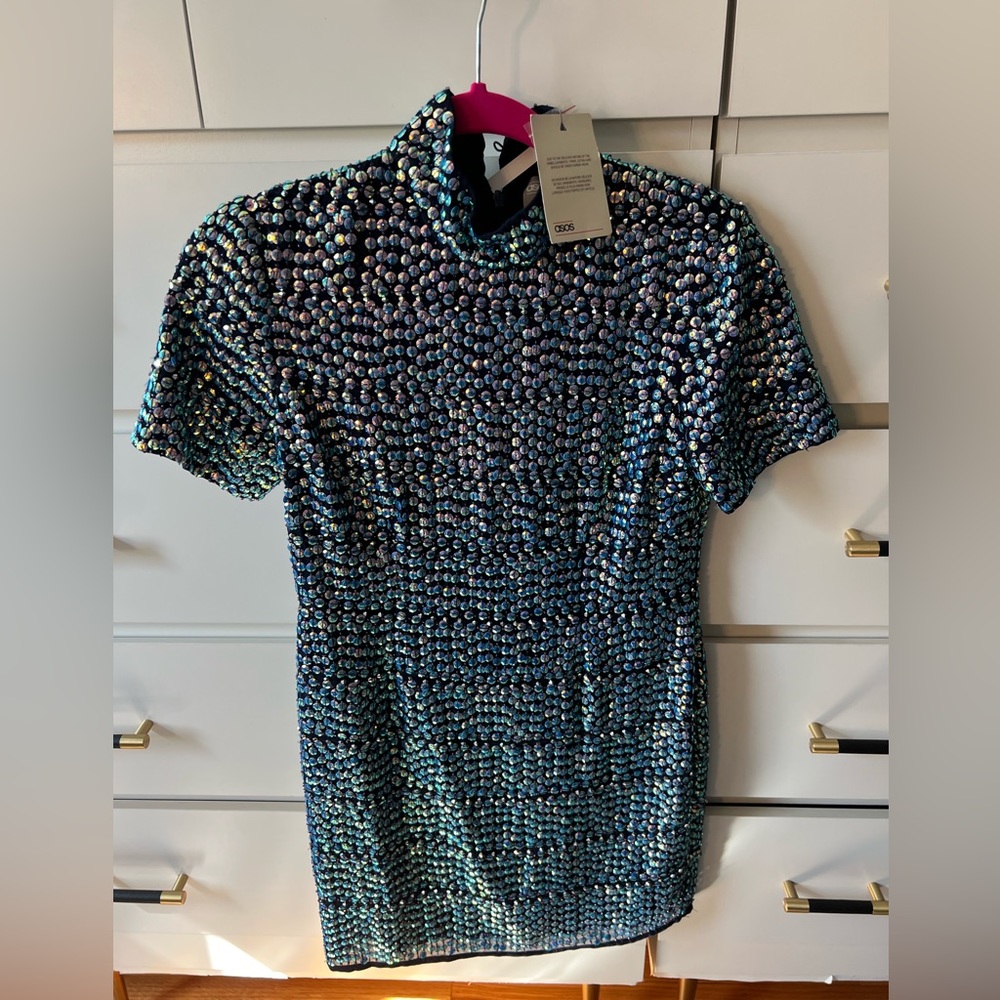 ASOS sequin mock neck short sleeve mini dress US size 6